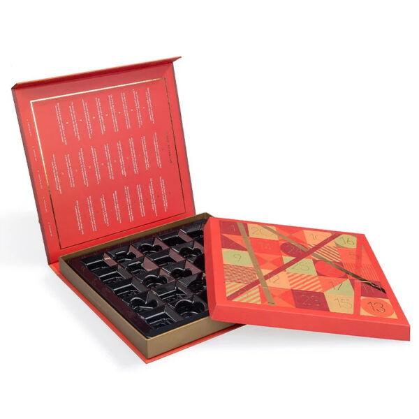 Boîte de chocolats pour calendrier de l’Avent imprimée avec plateau alvéolé