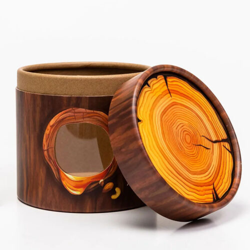 Printed Wood Grain Paper Tube Food Box with Clear Window