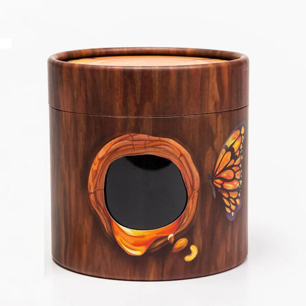 Printed Wood Grain Paper Tube Food Box with Clear Window