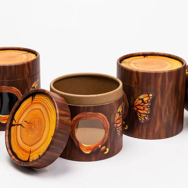 Printed Wood Grain Paper Tube Food Box with Clear Window