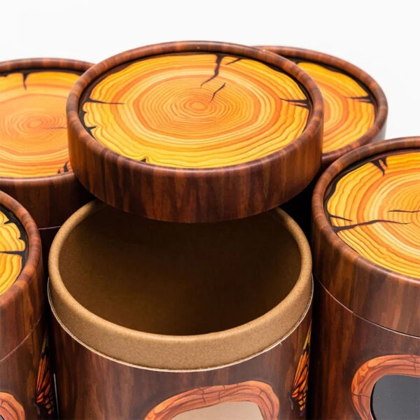 Printed Wood Grain Paper Tube Food Box with Clear Window