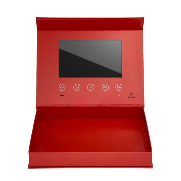 صندوق هدايا صلب بشاشة LCD حمراء لعرض الفيديو، مخصص لمجموعات إطلاق العلامات التجارية الفاخرة