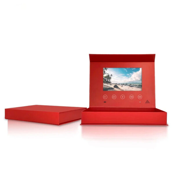 صندوق هدايا صلب بشاشة LCD حمراء لعرض الفيديو، مخصص لمجموعات إطلاق العلامات التجارية الفاخرة
