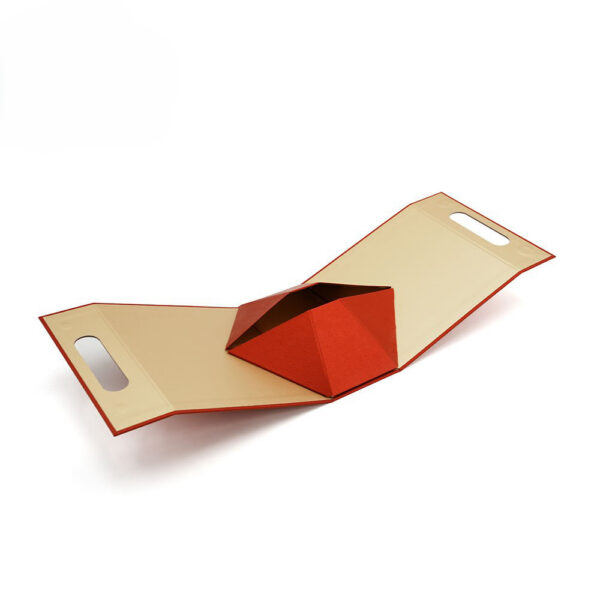 Red Rigid Folding Wine Bottle Gift Box with Die-Cut Handle
