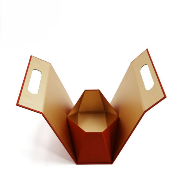 Red Rigid Folding Wine Bottle Gift Box with Die-Cut Handle