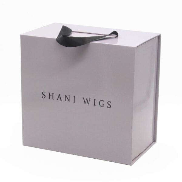 Rigid Wig Packaging Box with Ribbon Handle and Logo Print