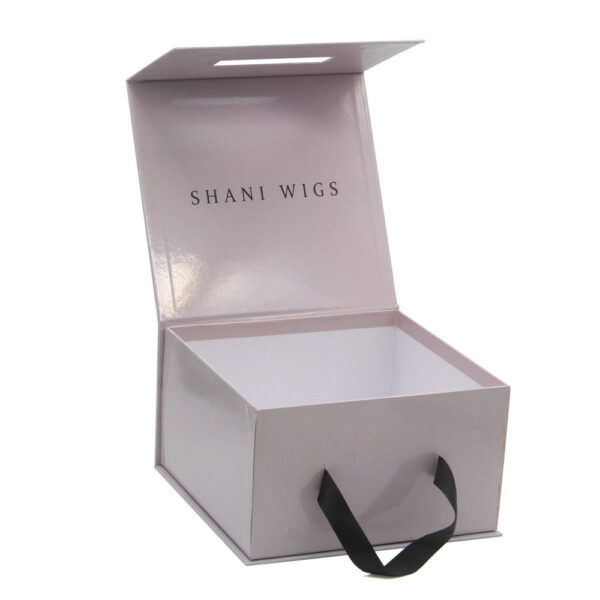 Rigid Wig Packaging Box with Ribbon Handle and Logo Print