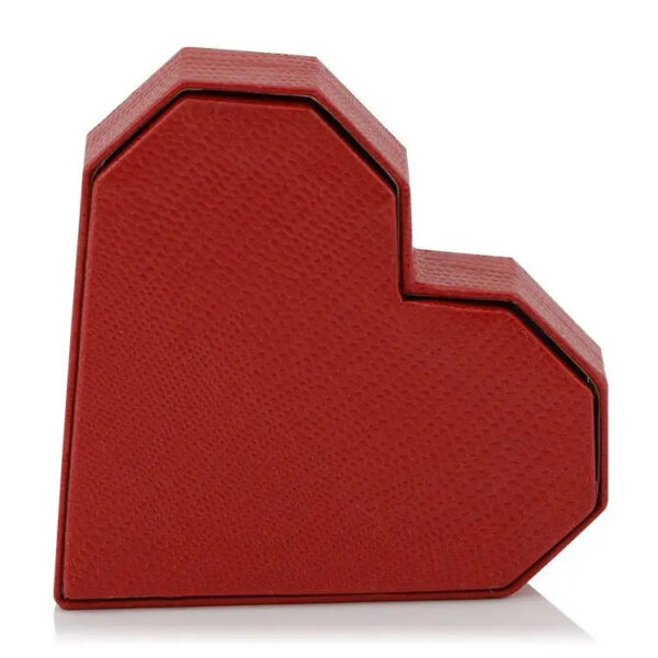 Textured Red Heart-Shaped Rigid Box with Gold Foil Logo Textured Red Heart-Shaped Rigid Box with Gold Foil Logo