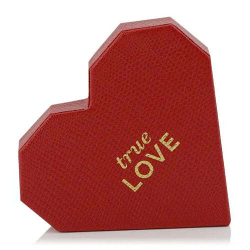 Textured Red Heart-Shaped Rigid Box with Gold Foil Logo
