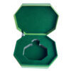 Open perfume gift box with green flocked bottle insert