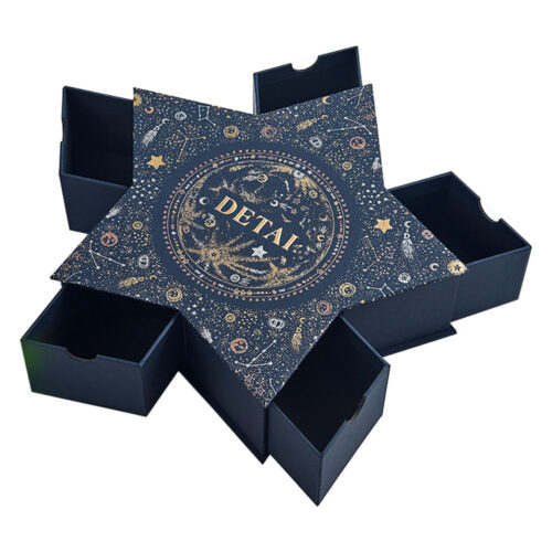 Star-shaped rigid gift box with five drawers