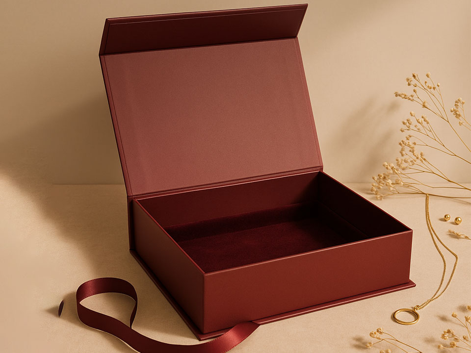 Magnetic closure boxes with foam and divider inserts for secure product organization