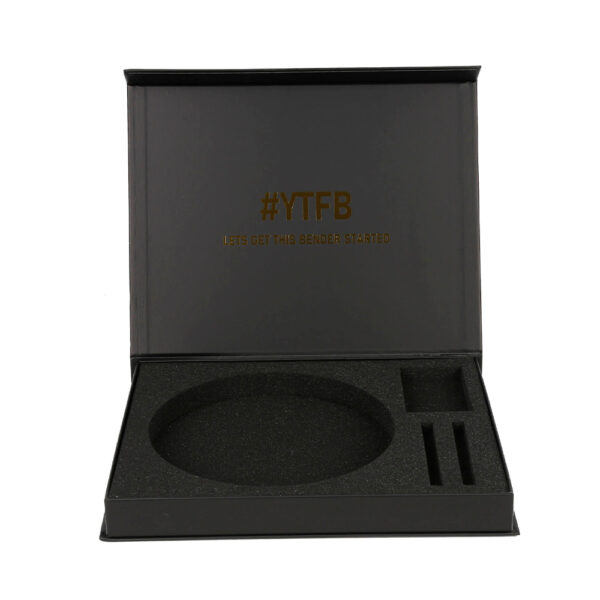Black Book-Style Electronics Box with Circular Foam Insert