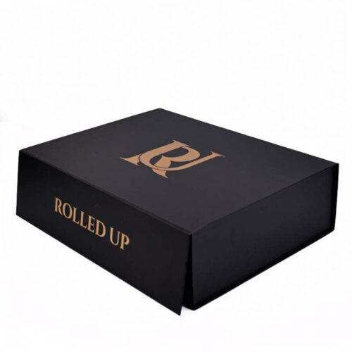Black Folding Wig Gift Box with Gold-Tone Logo Print