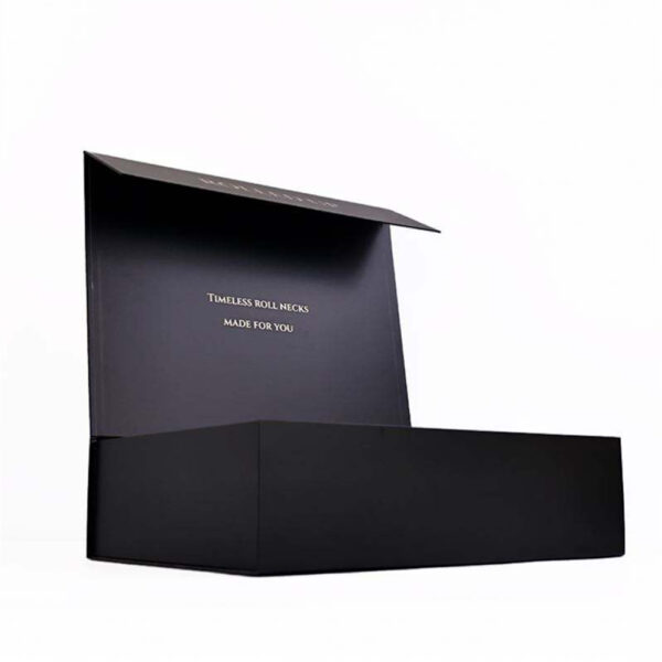 Black Folding Wig Gift Box with Gold-Tone Logo Print