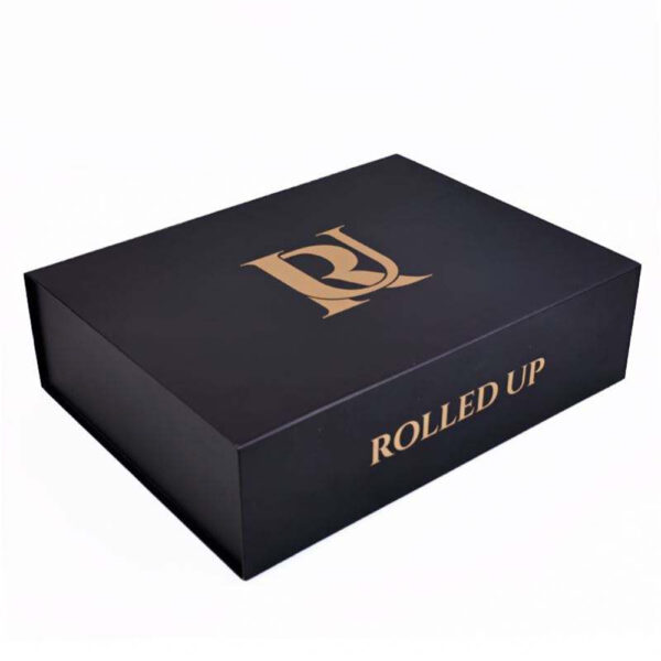 Black Folding Wig Gift Box with Gold-Tone Logo Print
