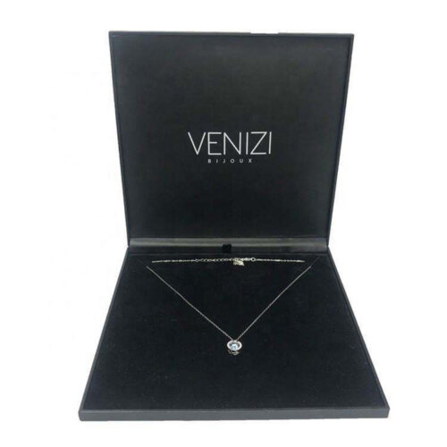 Black Hinged Necklace Box with Velvet-Look Display Insert