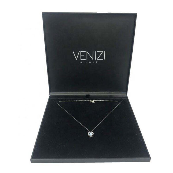 Black Hinged Necklace Box with Velvet-Look Display Insert