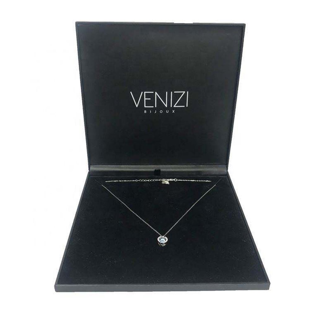 Black Hinged Necklace Box with Velvet-Look Display Insert