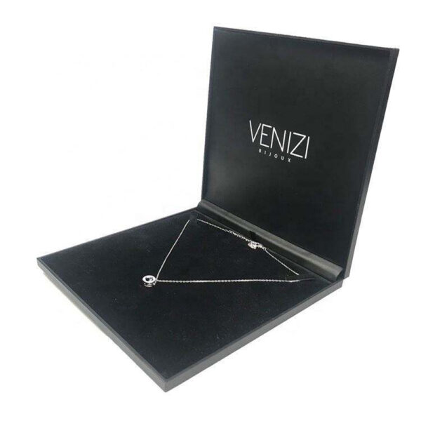 Black Hinged Necklace Box with Velvet-Look Display Insert