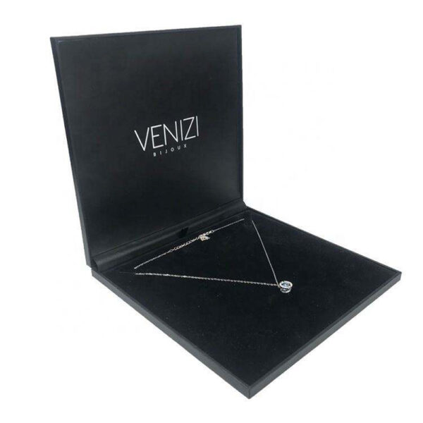 Black Hinged Necklace Box with Velvet-Look Display Insert