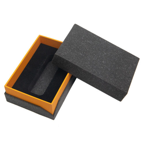 Black Lift-Off Gift Box with Orange Collar and Foam Insert