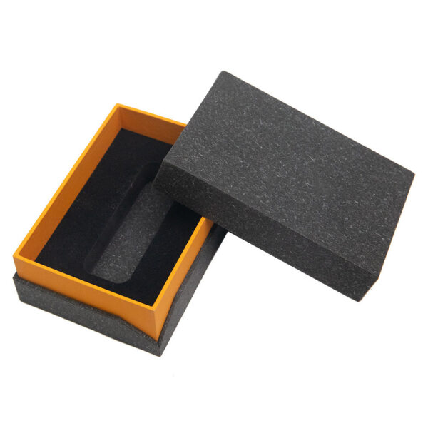 Black Lift-Off Gift Box with Orange Collar and Foam Insert