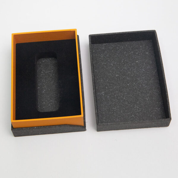 Black Lift-Off Gift Box with Orange Collar and Foam Insert