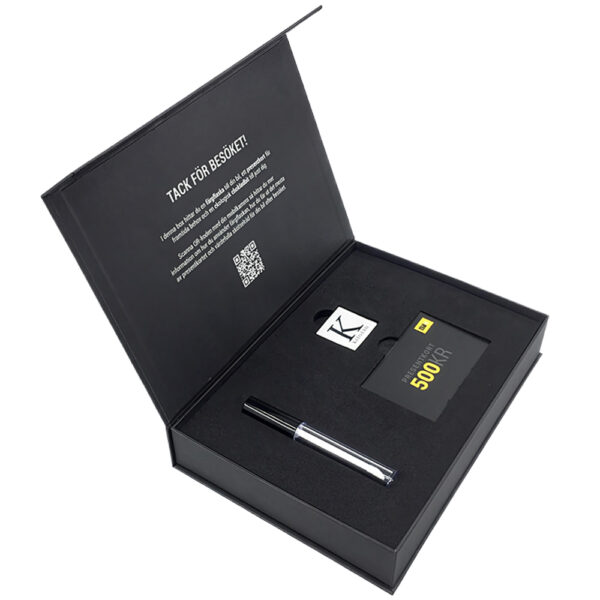 Black Magnetic Gift Card and Pen Box with Foam Insert