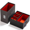 Black Rigid Drawer Gift Box with Red Dividers and Pull Tab