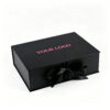 Black Rigid Wig Gift Box with Pink Satin and Ribbon Bow