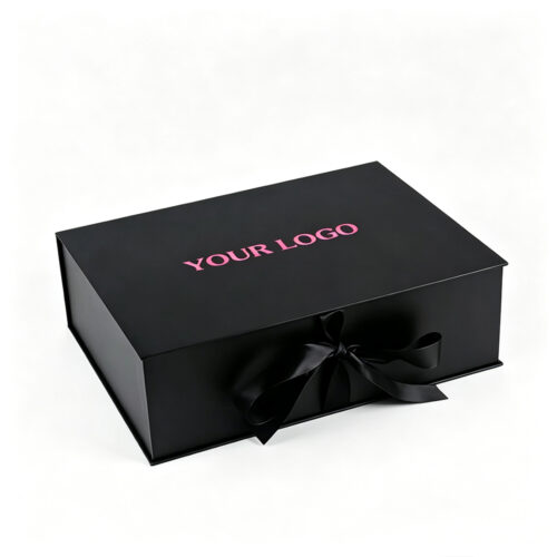 Black Rigid Wig Gift Box with Pink Satin and Ribbon Bow Black Rigid Wig Gift Box with Pink Satin and Ribbon Bow