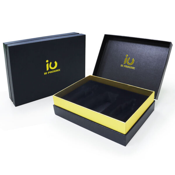 Black Shoulder Neck Gift Box with Gold Band and Insert