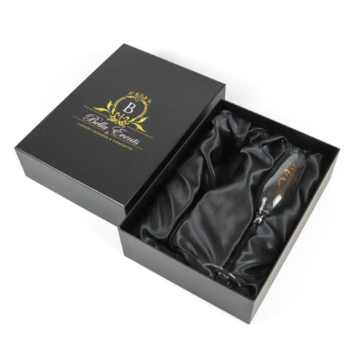 Black Two-Piece Champagne Flute Gift Box with Satin Lining