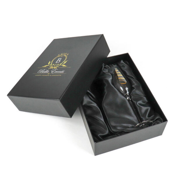 Black Two-Piece Champagne Flute Gift Box with Satin Lining