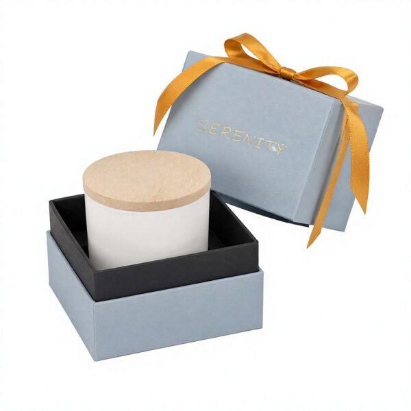Blue-Gray Shoulder Neck Candle Gift Box with Gold Ribbon