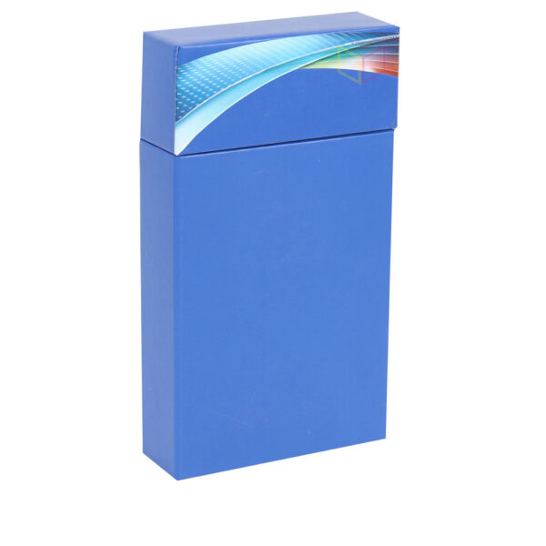 Blue Sliding Gift Box with Dual Recesses and Ribbon Pulls