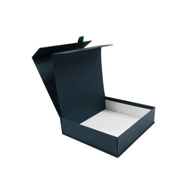 Dark Green Clamshell Rigid Box with Ribbon-Lift Inner Lid