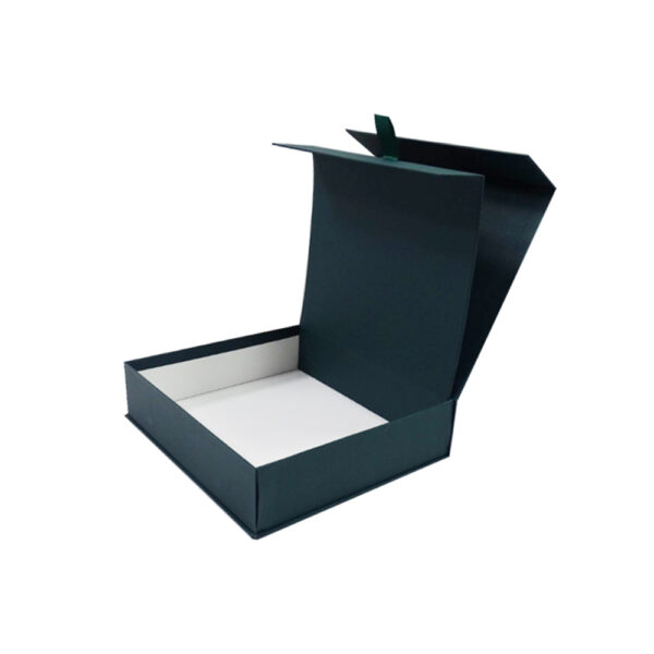 Dark Green Clamshell Rigid Box with Ribbon-Lift Inner Lid