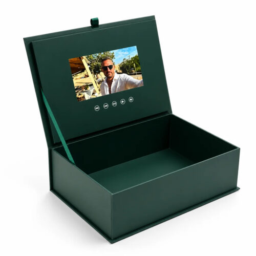 Dark Green Rigid Video Gift Box with LCD Screen and Ribbon Dark Green Rigid Video Gift Box with LCD Screen and Ribbon