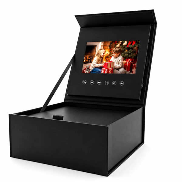Dark Green Rigid Video Gift Box with LCD Screen and Ribbon