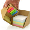 Cubo de notas em papel Kraft com tampa articulada, suporte para caneta e marcadores autocolantes