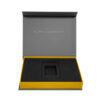 Gray Hinged Press Kit Box with Yellow Tray and Foam Insert