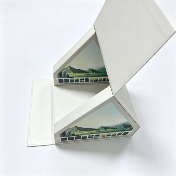 House-Shaped Rigid Gift Box with Hinged Teal Roof Lid