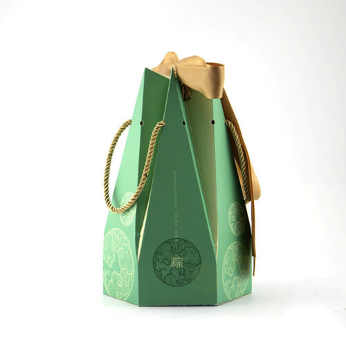Mint Green Tapered Gift Bag with Gold Bow and Rope Handles Mint Green Tapered Gift Bag with Gold Bow and Rope Handles