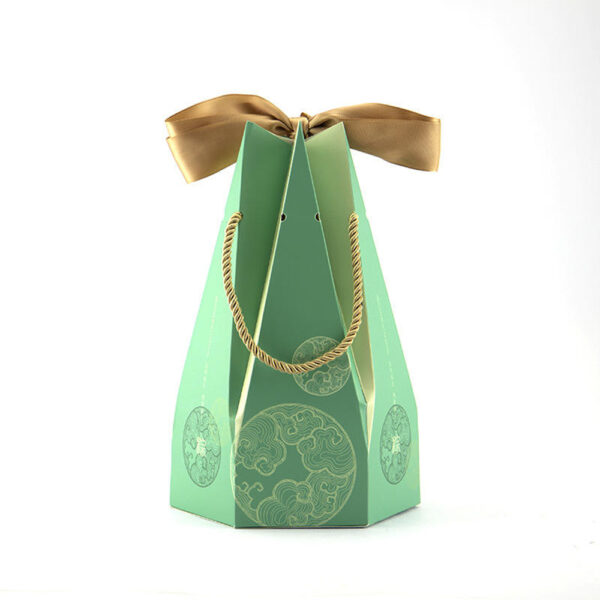 Mint Green Tapered Gift Bag with Gold Bow and Rope Handles