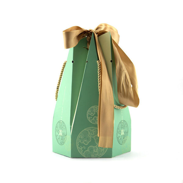 Mint Green Tapered Gift Bag with Gold Bow and Rope Handles