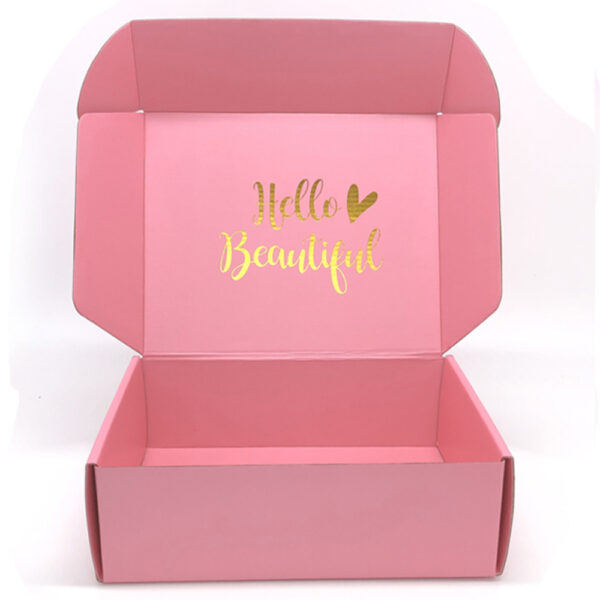 Pink Corrugated Beauty Mailer Box with Gold Foil Lettering