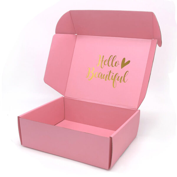 Pink Corrugated Beauty Mailer Box with Gold Foil Lettering