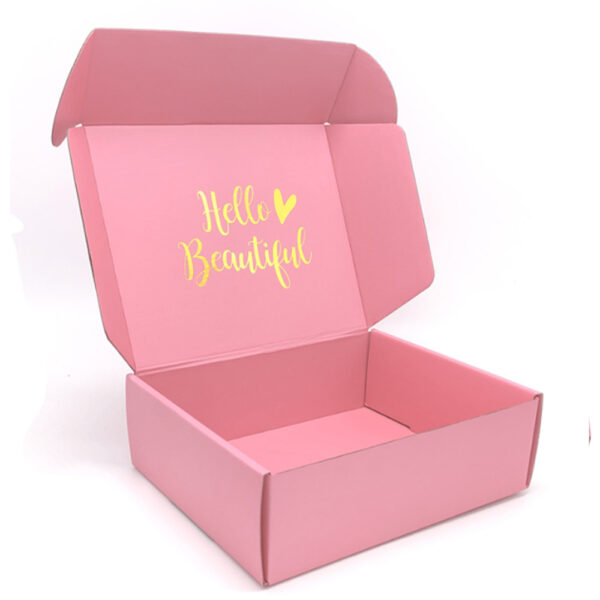 Pink Corrugated Beauty Mailer Box with Gold Foil Lettering